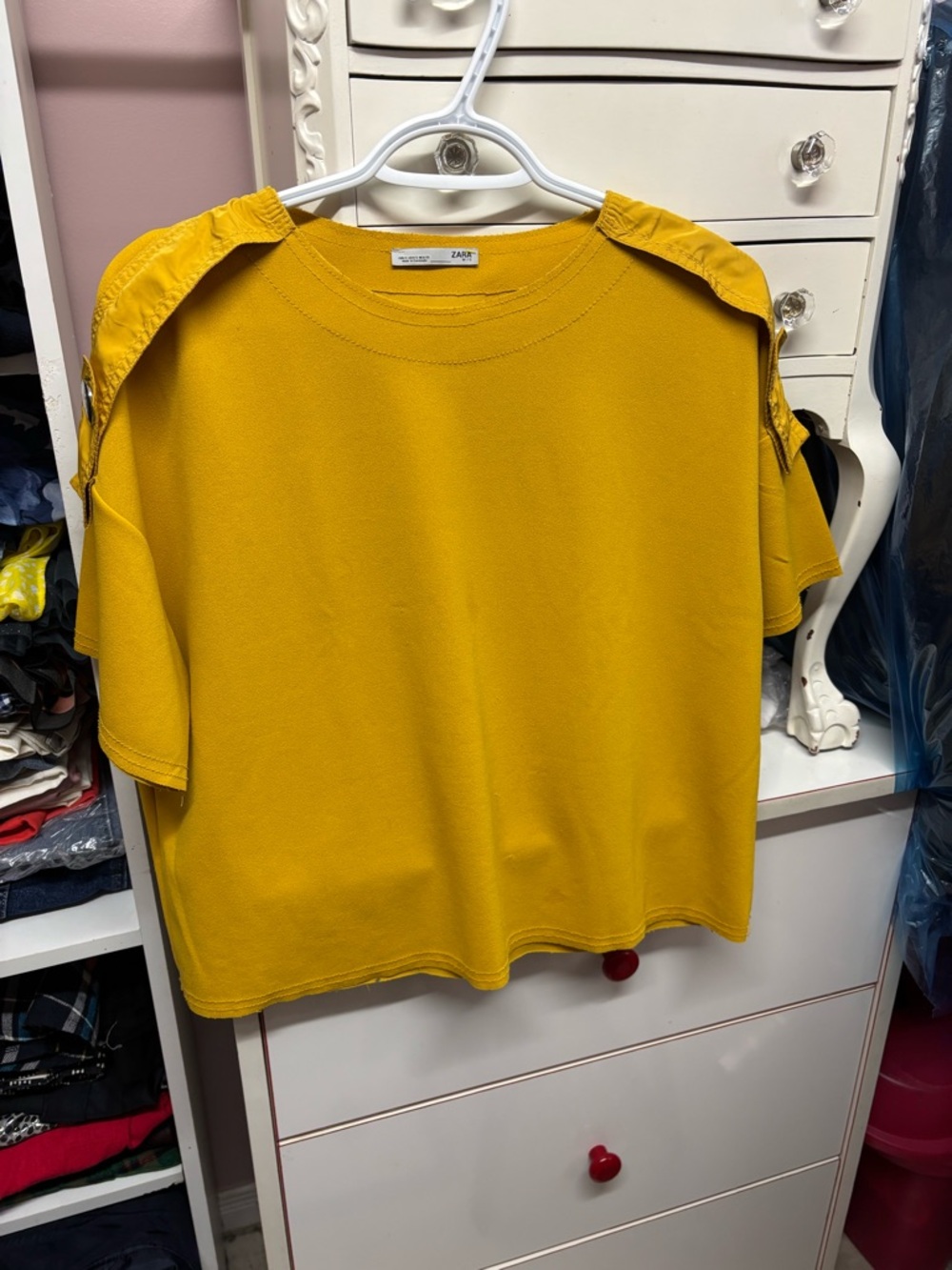 Zara Yellow Short Sleeve Shoulder Detail Tee